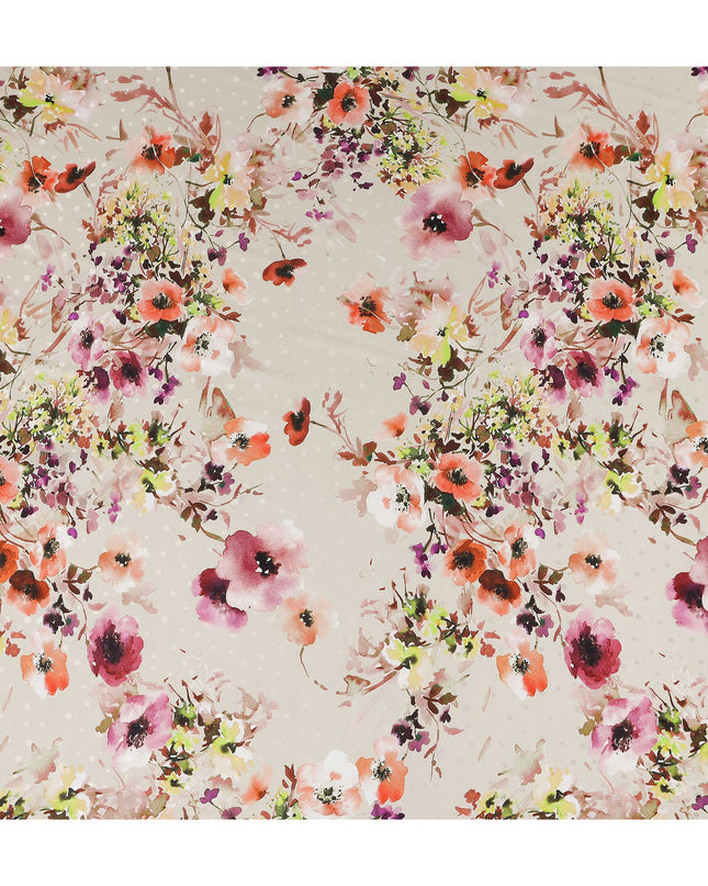 Sand Beige Floral Silk Crepe Jacquard Fabric 110cm