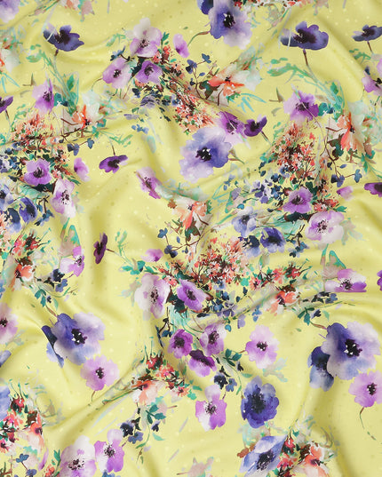 Lemon Yellow Floral Silk Crepe Jacquard Fabric 110cm