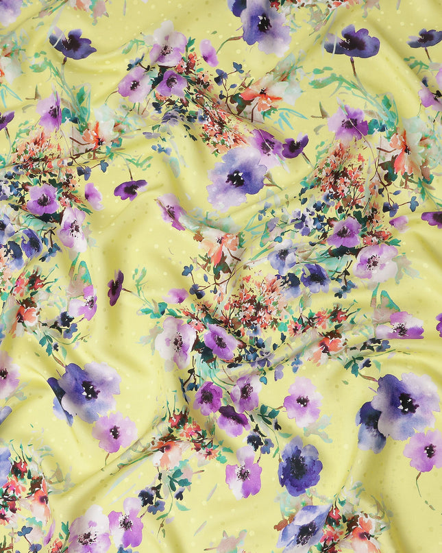 Lemon Yellow Floral Silk Crepe Jacquard Fabric 110cm