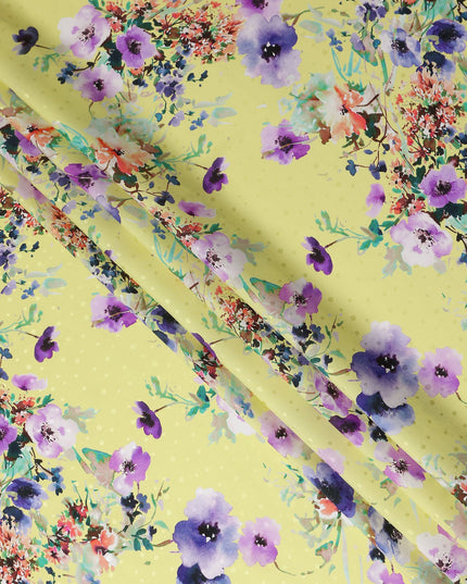 Lemon Yellow Floral Silk Crepe Jacquard Fabric 110cm