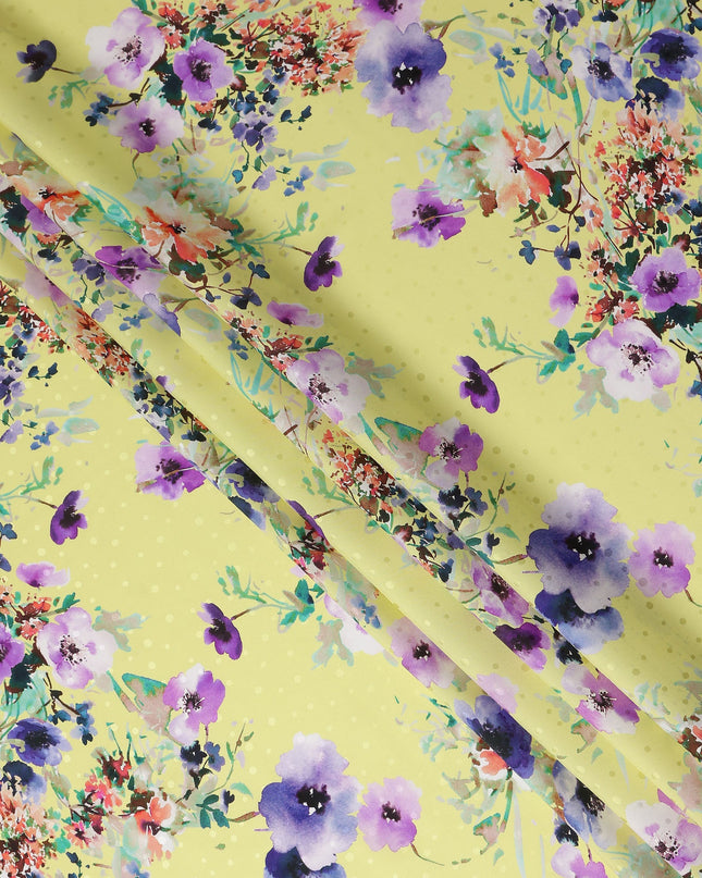 Lemon Yellow Floral Silk Crepe Jacquard Fabric 110cm