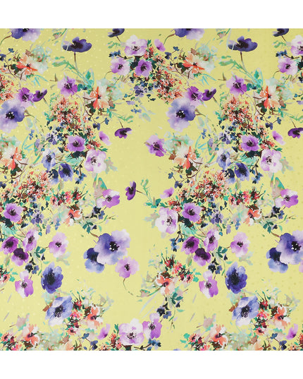 Lemon Yellow Floral Silk Crepe Jacquard Fabric 110cm