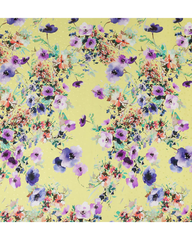Lemon Yellow Floral Silk Crepe Jacquard Fabric 110cm