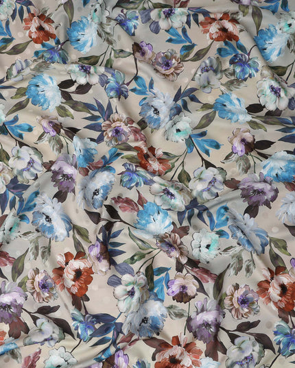 Taupe Beige Floral Silk Crepe Jacquard Fabric 140cm