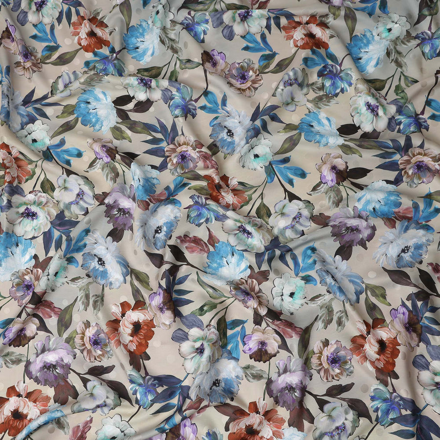 Taupe Beige Floral Silk Crepe Jacquard Fabric 140cm