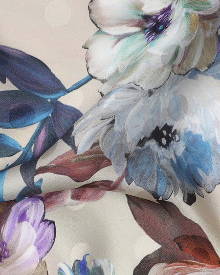 Taupe Beige Floral Silk Crepe Jacquard Fabric 140cm
