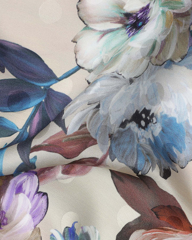 Taupe Beige Floral Silk Crepe Jacquard Fabric 140cm