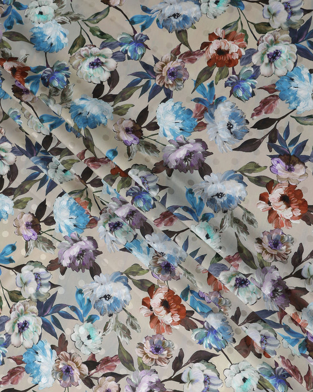 Taupe Beige Floral Silk Crepe Jacquard Fabric 140cm