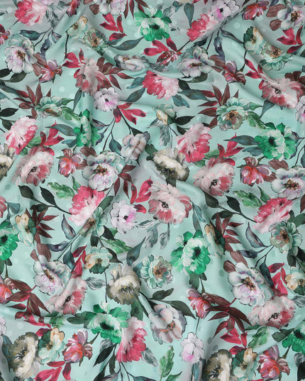 Mint Green Floral Silk Crepe Jacquard Fabric 140cm