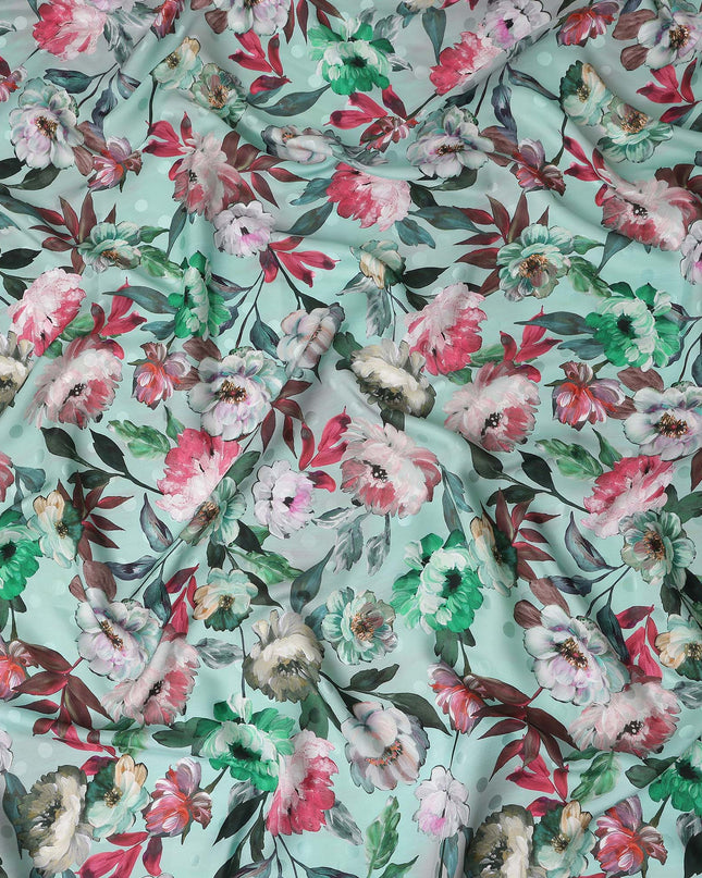 Mint Green Floral Silk Crepe Jacquard Fabric 140cm