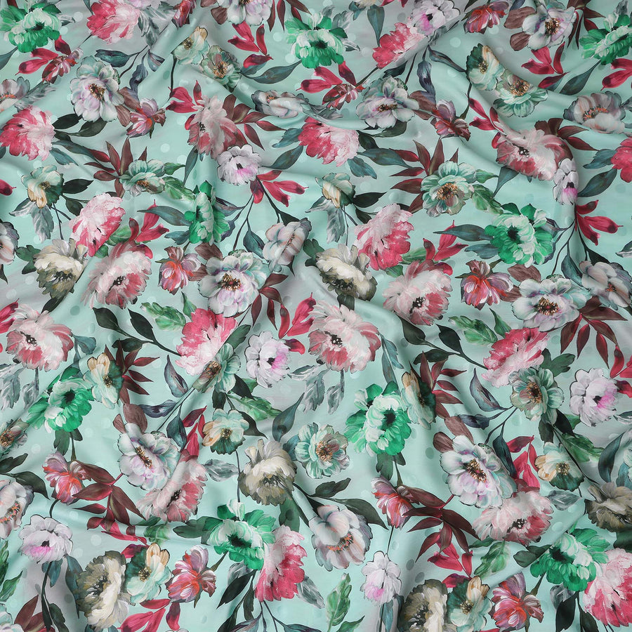 Mint Green Floral Silk Crepe Jacquard Fabric 140cm