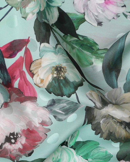Mint Green Floral Silk Crepe Jacquard Fabric 140cm