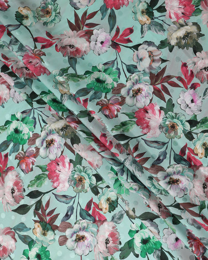 Mint Green Floral Silk Crepe Jacquard Fabric 140cm