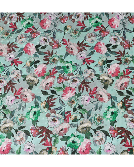 Mint Green Floral Silk Crepe Jacquard Fabric 140cm