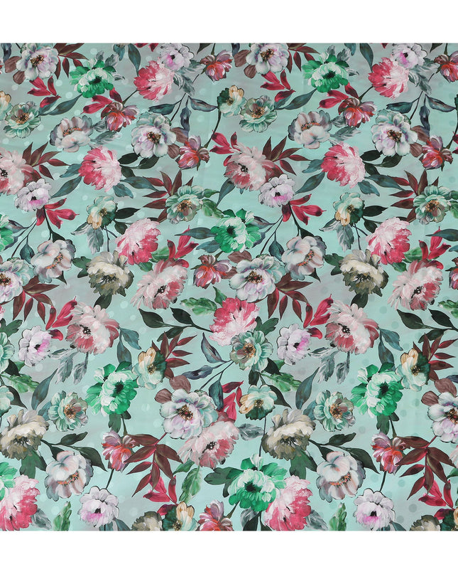 Mint Green Floral Silk Crepe Jacquard Fabric 140cm