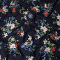 Midnight Blue Floral Silk Crepe Jacquard Fabric 140cm