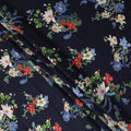 Midnight Blue Floral Silk Crepe Jacquard Fabric 140cm