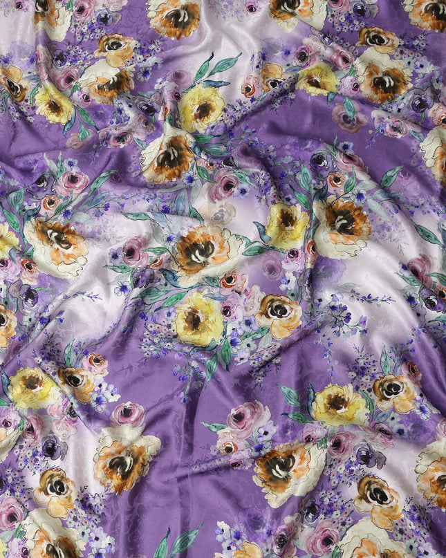 Violet Purple Floral Silk Crepe Jacquard Fabric 140cm