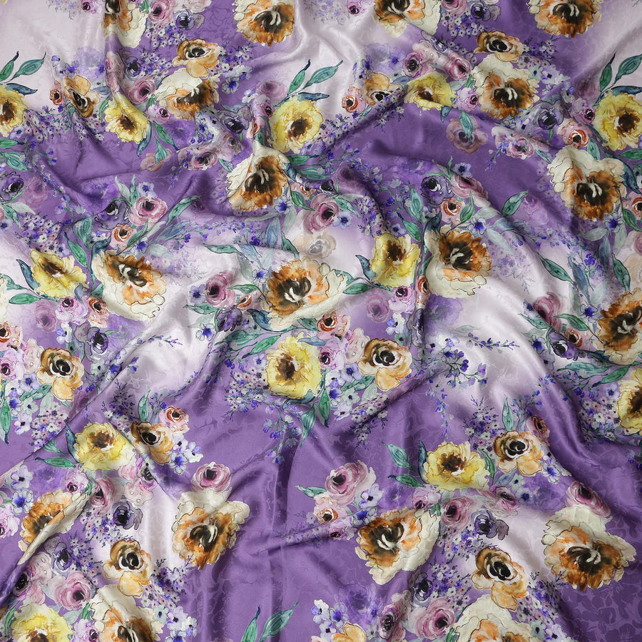 Violet Purple Floral Silk Crepe Jacquard Fabric 140cm
