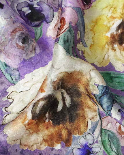 Violet Purple Floral Silk Crepe Jacquard Fabric 140cm