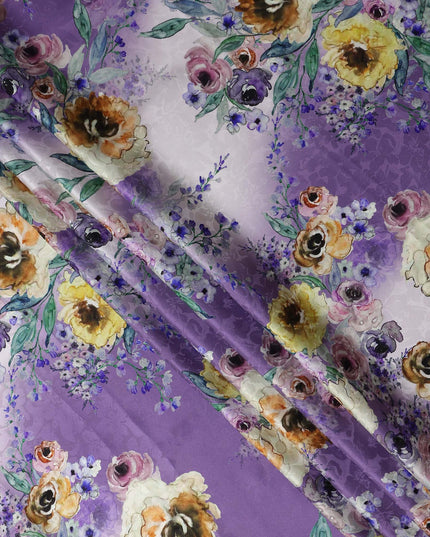 Violet Purple Floral Silk Crepe Jacquard Fabric 140cm