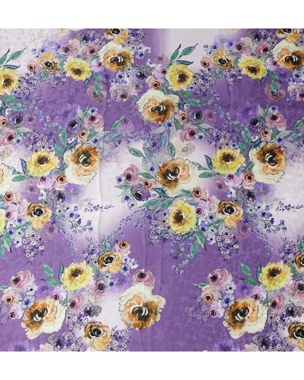Violet Purple Floral Silk Crepe Jacquard Fabric 140cm