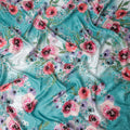 Teal Blue Floral Silk Crepe Jacquard Fabric 140cm