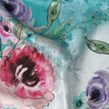 Teal Blue Floral Silk Crepe Jacquard Fabric 140cm