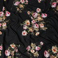 Jet Black Floral Silk Crepe Jacquard Fabric 140cm
