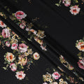 Jet Black Floral Silk Crepe Jacquard Fabric 140cm