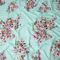 Aqua Mint Floral Silk Crepe Jacquard Fabric 140cm
