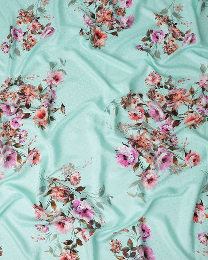Aqua Mint Floral Silk Crepe Jacquard Fabric 140cm