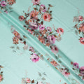 Aqua Mint Floral Silk Crepe Jacquard Fabric 140cm