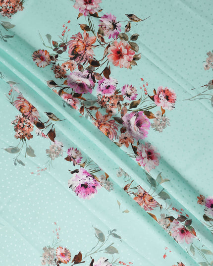 Aqua Mint Floral Silk Crepe Jacquard Fabric 140cm