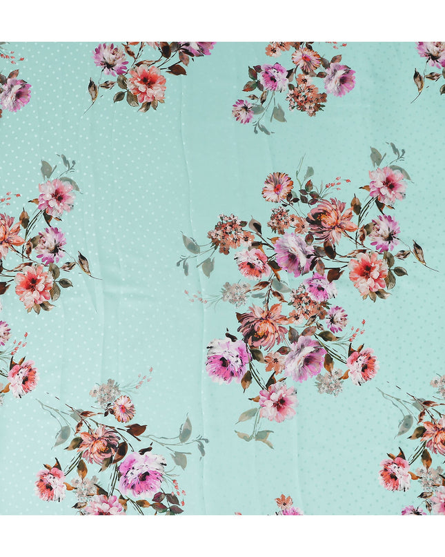 Aqua Mint Floral Silk Crepe Jacquard Fabric 140cm