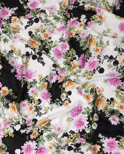 Black White Floral Silk Crepe Jacquard Fabric 140cm