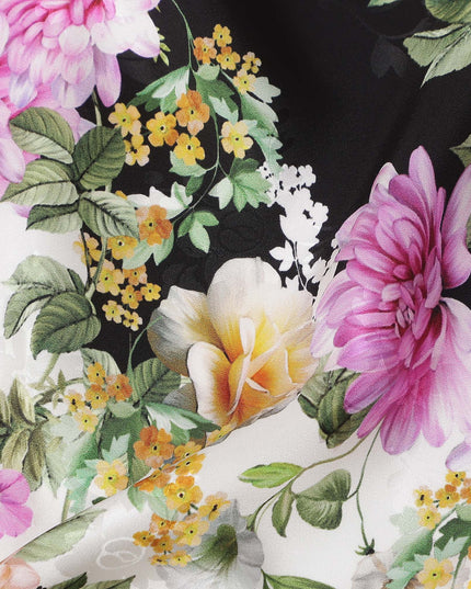 Black White Floral Silk Crepe Jacquard Fabric 140cm