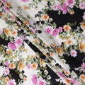 Black White Floral Silk Crepe Jacquard Fabric 140cm