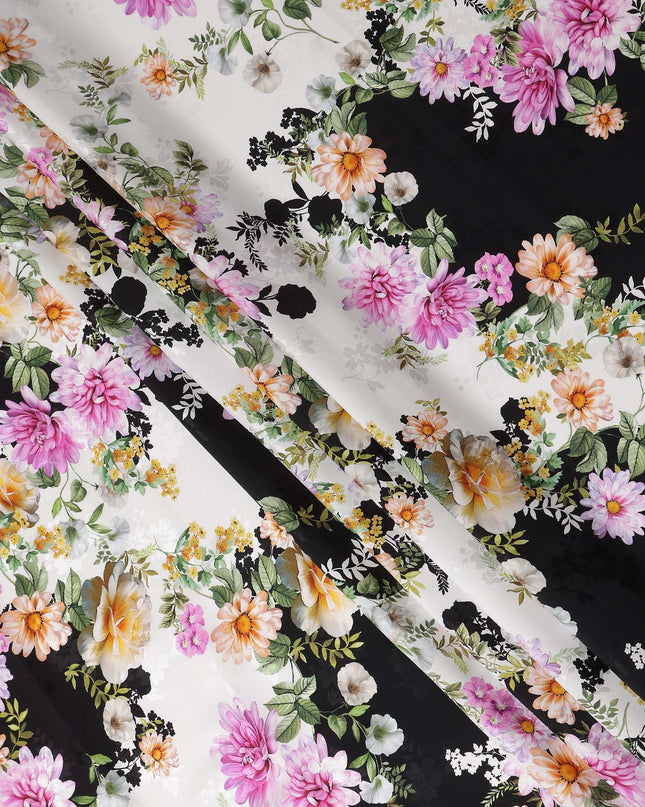 Black White Floral Silk Crepe Jacquard Fabric 140cm