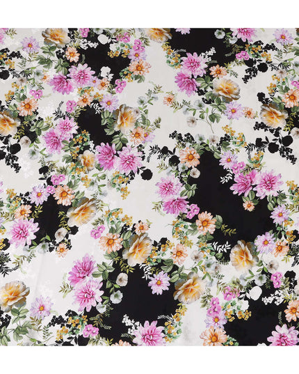 Black White Floral Silk Crepe Jacquard Fabric 140cm