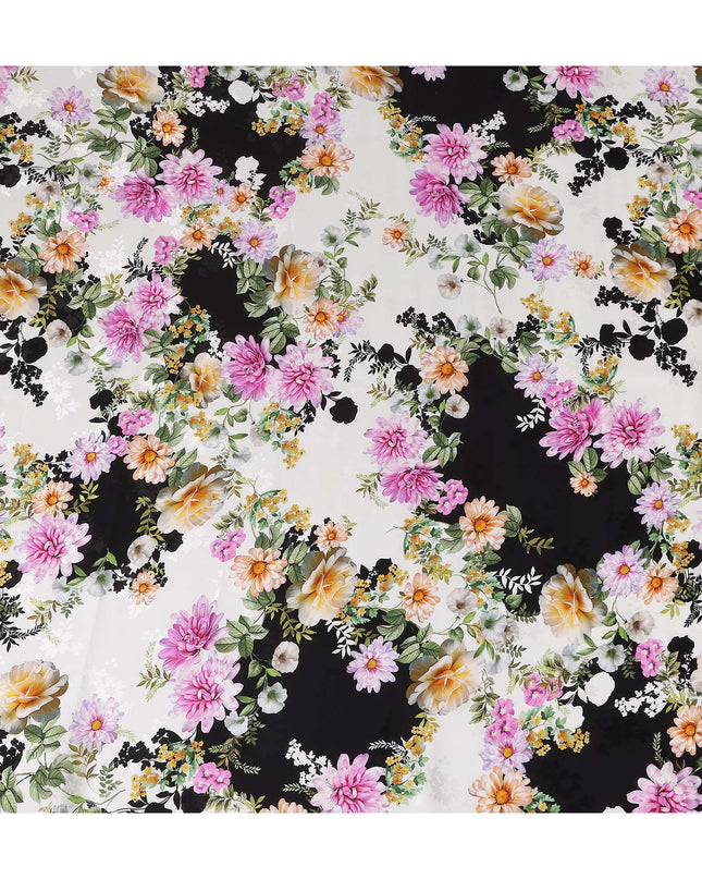 Black White Floral Silk Crepe Jacquard Fabric 140cm
