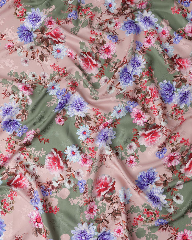 Dusty Pink Floral Silk Crepe Jacquard Fabric 140cm
