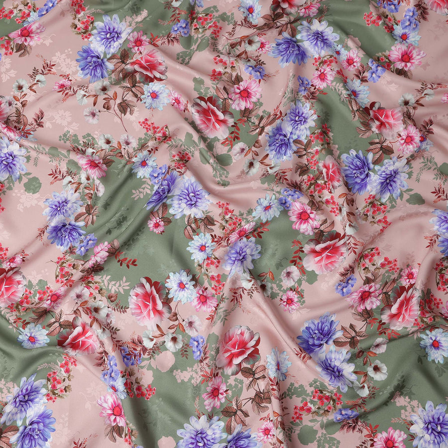 Dusty Pink Floral Silk Crepe Jacquard Fabric 140cm