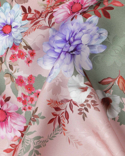 Dusty Pink Floral Silk Crepe Jacquard Fabric 140cm