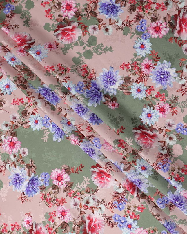 Dusty Pink Floral Silk Crepe Jacquard Fabric 140cm