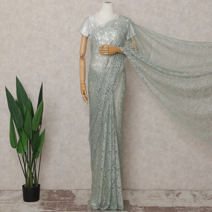 Eucalyptus Sage French Chantilly Lace Saree 5.5m