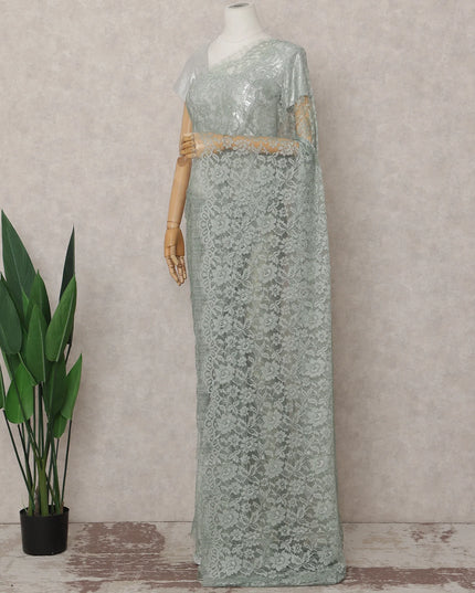 Eucalyptus Sage French Chantilly Lace Saree 5.5m