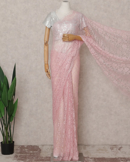 Baby Pink French Chantilly Lace Saree 5.5m