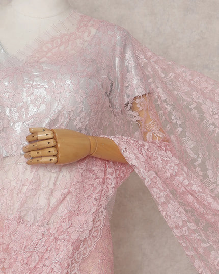 Baby Pink French Chantilly Lace Saree 5.5m
