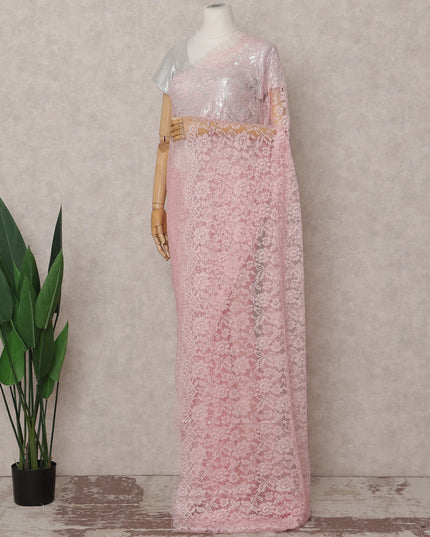 Baby Pink French Chantilly Lace Saree 5.5m